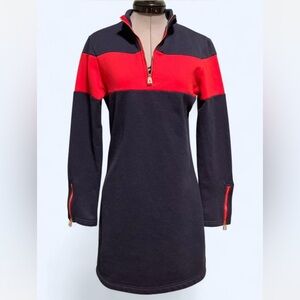 Sail to Sable Navy and Red Zipper Sweatshirt Dress, XS